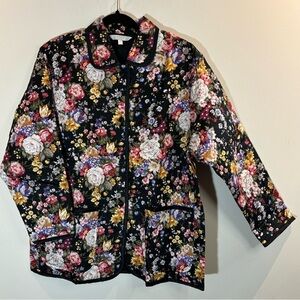 OPIA Sz M Quilted Floral Patch Pockets Bias Trim Button  Up Blazer Jacket NWOT